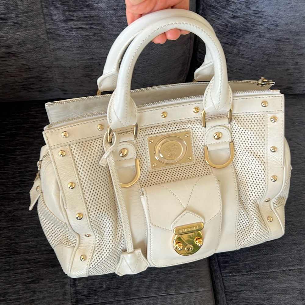 Versace Ivory beige (off white) Satchel with Gold Accents